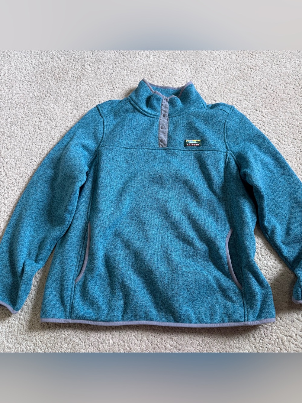 LL Bean Sweater Fleece Pullover Womens Teal Blue 1/4 Snap Neck 503357 1X Reg